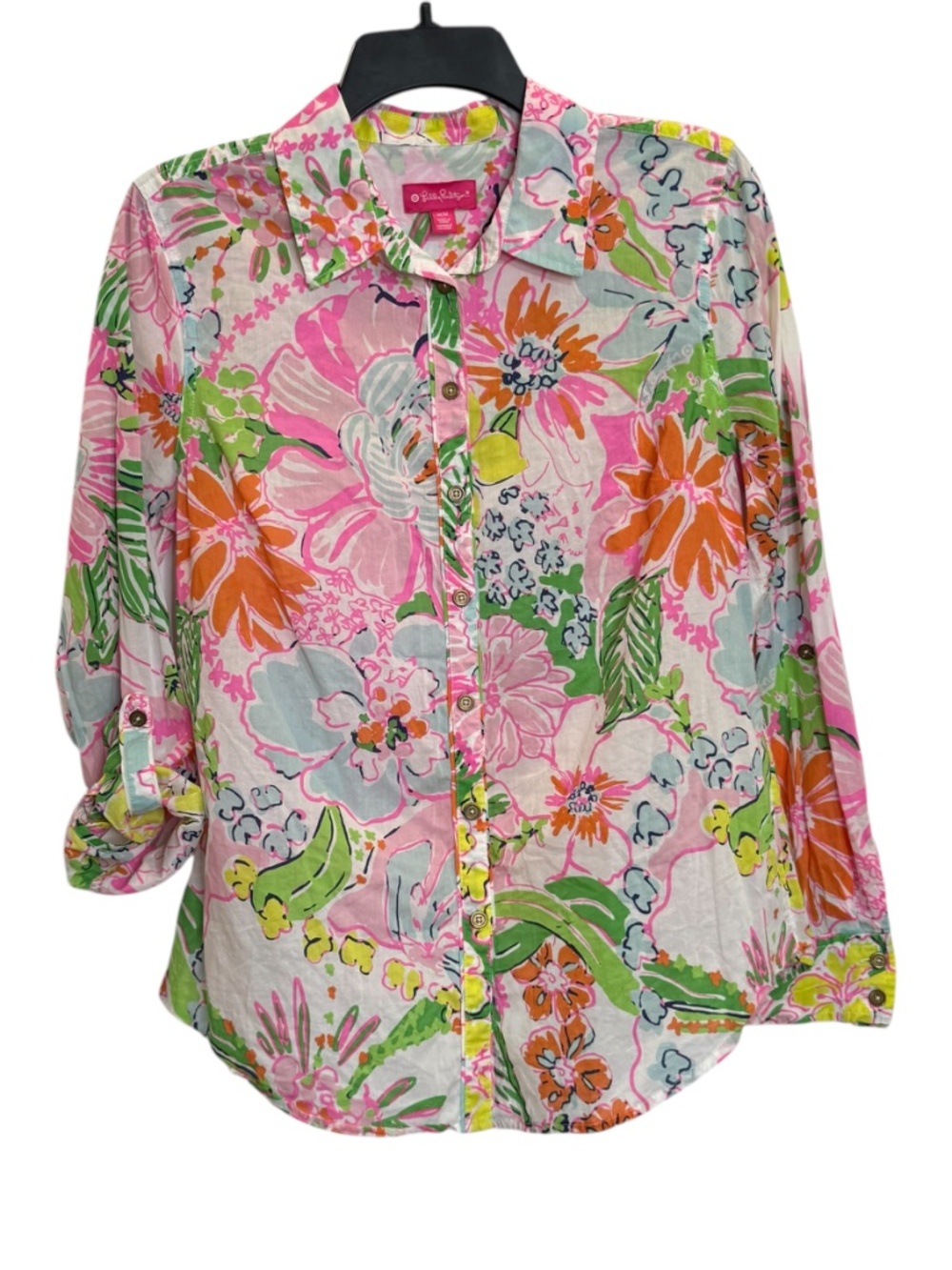 Lilly Pulitzer for Target Long Roll-Up Sleeves Button-Front Blouse M - Picture 7 of 11